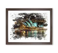 Sydney Opera House Harbour Australia No.15 V3 Modern Framed Wall Art Print, Ready to Hang Picture for Living Room Bedroom Home Office Décor, Walnut A2 (64 x 46 cm)