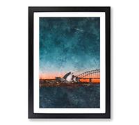 Sydney Opera House in Australia Abstract Painting Framed Print | A2 Black Framed Wall Art | Ready to Hang | Abstract Historical Picture | Living Room Bedroom Lounge Office