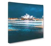 Sydney Opera House Lights in Abstract Modern Canvas Wall Art Print Ready to Hang, Framed Picture for Living Room Bedroom Home Office Décor, 20x20 Inch (50x50 cm)