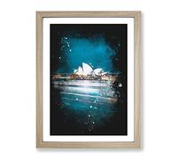 Sydney Opera House Lights Paint Splash Modern Framed Print | A2 Oak Framed Wall Art | Ready to Hang | Modern Nature Picture | Living Room Bedroom Lounge Office