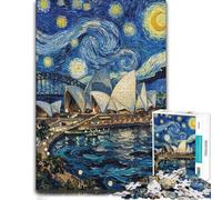 Sydney Opera House Starry Night Painting Jigsaw Puzzle, 1000 Pieces | During puzzle time: Jigsaw Puzzle Gift: visual matching for a more organised build on weekends.