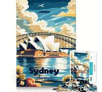 Sydney Opera House Travel Poster for Adults 1000 Piece Jigsaw Puzzle Pure Logic Toy Peaceful Time Sharp Cut Heartfelt Gift (38x26cm)