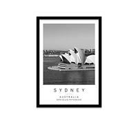 Sydney Opera House Travel Print Sydney Wall art Black and white Poster A2 Print in Black frame 45 X 63cm (17.7x24.8inch)