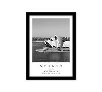 Sydney Opera House Travel Print Sydney Wall art Black and white Poster A4 Print in Black frame 24.5 X 33cm (9.6x13inch)