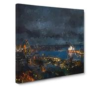 Sydney Skyline at Night Canvas Print | Gallery Wrapped 30mm Frame Wall Art | 14x14 inches | Ready to Hang | Abstract Cityscape Picture | Living Room Bedroom Lounge Office
