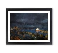Sydney Skyline At Night In Abstract Modern Art Framed Print | A2 Black Framed Wall Art | Ready to Hang | Abstract Cityscape Picture | Living Room Bedroom Lounge Office