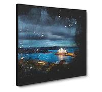 Sydney Skyline at Night Paint Splash Canvas Print | Gallery Wrapped 30mm Frame Wall Art | 20x20 inches | Ready to Hang | Modern Cityscape Picture | Living Room Bedroom Lounge Office