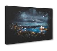 Sydney Skyline At Night Paint Splash Canvas Print | Gallery Wrapped 30mm Frame Wall Art | 24x16 inches | Ready to Hang | Modern Cityscape Picture | Living Room Bedroom Lounge Office