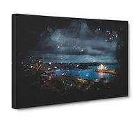 Sydney Skyline at Night Paint Splash Canvas Print | Gallery Wrapped 30mm Frame Wall Art | 30x20 inches | Ready to Hang | Modern Cityscape Picture | Living Room Bedroom Lounge Office
