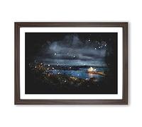 Sydney Skyline at Night Paint Splash Framed Print | A2 Walnut Framed Wall Art | Ready to Hang | Modern Cityscape Picture | Living Room Bedroom Lounge Office