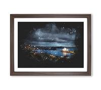 Sydney Skyline At Night Paint Splash Modern Art Framed Print | A3 Walnut Framed Wall Art | Ready to Hang | Modern Cityscape Picture | Living Room Bedroom Lounge Office