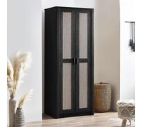 Sydney Wardrobe - 2 Door - Black and Faux Rattan