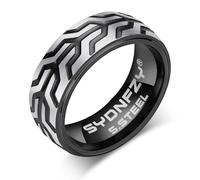 SYDNFZY Mens Wedding Band Ring - 8mm Fashion Stainless Steel Engagement Promise Rings for Men Women, Cool Tire Tread Pattern Ring for Men Biker Bands Jewelry Gift Ring Size 6 7 8 9 10 11, Stainless