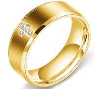 SYDNFZY Mens Wedding Band Ring - 8mm Stainless Steel Engagement Promise Rings for Men Women, Cross Classic Ring with Cubic Zirconia for Men Jewelry Gift Ring Size 6 7 8 9 10 11, Stainless Steel, No