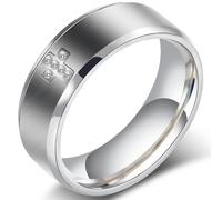 SYDNFZY Mens Wedding Band Ring - 8mm Stainless Steel Engagement Promise Rings for Men Women, Cross Classic Ring with Cubic Zirconia for Men Jewelry Gift Ring Size 6 7 8 9 10 11, Stainless Steel, No