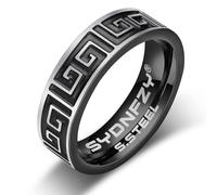 SYDNFZY Mens Wedding Band Ring - Fashion Durable Stainless Steel Engagement Promise Rings for Men Women, 6mm Greek Key Ring for Men Couple Jewelry Gift Ring Size 6 7 8 9 10 11, Stainless Steel, No