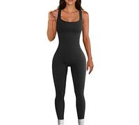 SYDUZAX Bodycon Jumpsuits for Women One Piece Ribbed Jumpsuits Slim Fit Yoga Gym Jumpsuits Sexy Sleeveless Square Neck Shapewear Bodysuit Fitness Sports Tank Tops Rompers Workout Outfits Playsuit