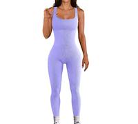 SYDUZAX Bodycon Jumpsuits for Women One Piece Ribbed Jumpsuits Slim Fit Yoga Gym Jumpsuits Sexy Sleeveless Square Neck Shapewear Bodysuit Fitness Sports Tank Tops Rompers Workout Outfits Playsuit