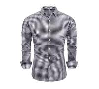 SYDUZAX Dress Shirts for Men UK Long Sleeved Checked Shirt Tartan Print Business Casual Smart Shirts Tops Lapel Collar Formal Work Blouse Regular Fit Button Down Formal Shirt Black