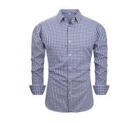 SYDUZAX Dress Shirts for Men UK Long Sleeved Checked Shirt Tartan Print Business Casual Smart Shirts Tops Lapel Collar Formal Work Blouse Regular Fit Button Down Formal Shirt Dark Blue
