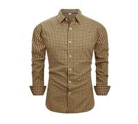 SYDUZAX Dress Shirts for Men UK Sale Clearance Long Sleeved Checked Shirt Tartan Print Business Casual Smart Shirts Tops Lapel Collar Formal Work Blouse Regular Fit Button Down Formal Shirt Yellow