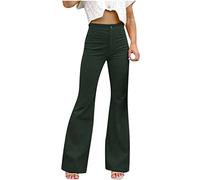 SYDUZAX Flared Pants Women Solid Color Corduroy Trousers Slim Fit Bell-Bottom Trousers Casual Smart Work Pants Full Length Lounge Trousers Bootcut Yoga Trousers for Fitness Workout Jogging Army Green