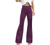 SYDUZAX Flared Pants Women Solid Color Corduroy Trousers Slim Fit Bell-Bottom Trousers Casual Smart Work Pants Full Length Lounge Trousers Bootcut Yoga Trousers for Fitness Workout Jogging Purple
