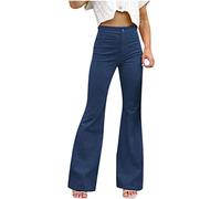 SYDUZAX Flared Pants Women Solid Color Corduroy Trousers Slim Fit Bell-Bottom Trousers Casual Smart Work Pants Full Length Lounge Trousers Bootcut Yoga Trousers for Fitness Workout Jogging Blue