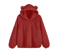 SYDUZAX Fluffy Hoodies Women Cute Teddy Fleece Hoodie Outwear Plush Pullover Jumpers Long Sleeve Swetshirt with Cat Ears Essentials Hoodie Soft Cozy Furry Sweater Fuzzy Top Teen Girl Clothes Wine