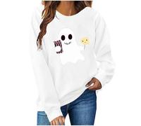 SYDUZAX Halloween Sweatshirt for Women UK Autumn Winter Warm Fleece Jumper Cute Print Pumpkin Ghost Bat Halloween Jumpers Loose Long Sleeve Pullover Tunic Top Ladies Oversized Sweater Winter Clothes