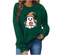 SYDUZAX Halloween Sweatshirt for Women UK Autumn Winter Warm Fleece Jumper Cute Print Pumpkin Ghost Bat Halloween Jumpers Loose Long Sleeve Pullover Tunic Top Ladies Oversized Sweater Winter Clothes