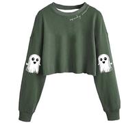SYDUZAX Halloween Tops for Women Pumpkin Ghost Halloween Sweatshirts Long Sleeve Crew Neck Pullover Shirts Ladies Graphic Halloween Costumes Casual Vintage Cropped Shirts Halloween Sweatshirt UK