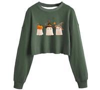 SYDUZAX Halloween Tops for Women Pumpkin Ghost Halloween Sweatshirts Long Sleeve Crew Neck Pullover Shirts Ladies Graphic Halloween Costumes Casual Vintage Cropped Shirts Halloween Sweatshirt UK