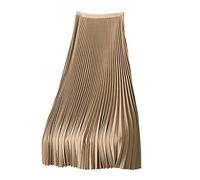 SYDUZAX Long Skirts for Women UK,Women's Satin Pleated Skirt Elastic High Waisted Elegant Prom Party Skirts Long Length Evening Dresses Ladies Flowy Plain Maxi Skirt Plus Size Gold