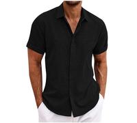 SYDUZAX Mens Casual Linen Shirts Lapel Collar Regular Fit Short Sleeve Shirt V Neck Button Down Cotton Linen Blouse Summer Lightweight Beach Shirts Plain Cardigan White T Shirts Tops UK Size 8-18