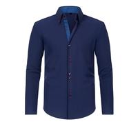 SYDUZAX Men's Dress Shirts Long Sleeve Casual Smart Button Shirt Non Iron Turn Down Collar Double Breasted Business Shirts Regular Fit Stretch Wedding Work Office Oxford Formal Shirt Blouse Navy