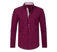 SYDUZAX Men's Dress Shirts Long Sleeve Casual Smart Button Shirt Non Iron Turn Down Collar Double Breasted Business Shirts Regular Fit Stretch Wedding Work Office Oxford Formal Shirt Blouse Wine