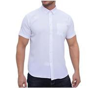 SYDUZAX Mens Dress Shirts Short Sleeve Smart Casual Button Down Business Shirts Regular Fit Non Iron Stretch Plain Party Work Shirt Solid Color Office Formal Shirt Collared Casual Blouse Top White