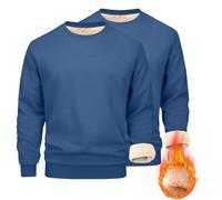 SYDUZAX Mens Fleece Jumpers 2 Pack Crew Neck Sherpa Lined Sweatshirts Winter Warm Pullover Sweater Thicked Thermal Tops Soft Comfy Fit Long Sleeve Jumper Plain Casual Workwear Fuzzy Fluffy Sweatshirt