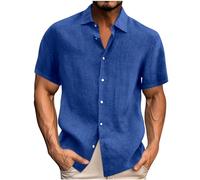 SYDUZAX Mens Linen Shirts Short Sleeve Plain Summer Casual Shirts Solid Color Cotton Linen Shirts Lightweight Stand Collar Tops Button Down Shirts Casual Smark Work Blouse Tops