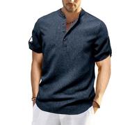 SYDUZAX Mens Shirts Short Sleeve Smart Casual Button Down Business Shirts Regular Fit Grandad Shirt Non Iron Stretch Plain Work Dress Shirt Solid Color Office Oxford Formal Blouse Navy