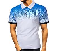 SYDUZAX Polos Shirts for Men Adult UK Summer Short Sleeve Golf Tops Polka Dots Gradient Printed T Shirts Slim Fit Shirts Breathable Casual Work Sports Golf Polos Shirts Turn-Down Collar Blouse White