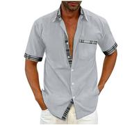 SYDUZAX Short Sleeved Shirts for Men Smart Casual Shirt Lapel Collar Button Down Regular Fit Business Formal Shirt Color Block Blouse Office Casual Shirt Summer Tshirts Plus Size 22 Gray