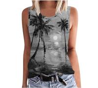 SYDUZAX Tank Tops for Women UK Printed Round Neck Sleeveless Vest Tops Sunset Palm Trees Graphic T-Shirts Hawaiian Holiday Vests Going Out Loose Fit Blouse Tunic Ladies Tee Tops