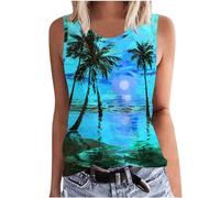 SYDUZAX Tank Tops for Women UK Printed Round Neck Sleeveless Vest Tops Sunset Palm Trees Graphic T-Shirts Hawaiian Holiday Vests Going Out Loose Fit Blouse Tunic Ladies Tee Tops