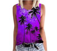 SYDUZAX Tank Tops for Women UK Printed Round Neck Sleeveless Vest Tops Sunset Palm Trees Graphic T-Shirts Hawaiian Holiday Vests Going Out Loose Fit Blouse Tunic Ladies Tee Tops