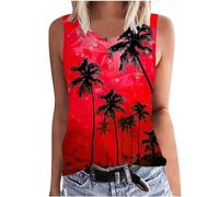 SYDUZAX Tank Tops for Women UK Printed Round Neck Sleeveless Vest Tops Sunset Palm Trees Graphic T-Shirts Hawaiian Holiday Vests Going Out Loose Fit Blouse Tunic Ladies Tee Tops