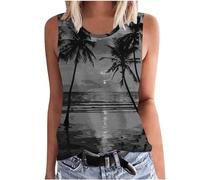 SYDUZAX Tank Tops for Women UK Printed Round Neck Sleeveless Vest Tops Sunset Palm Trees Graphic T-Shirts Hawaiian Holiday Vests Going Out Loose Fit Blouse Tunic Ladies Tee Tops