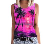 SYDUZAX Tank Tops for Women UK Printed Round Neck Sleeveless Vest Tops Sunset Palm Trees Graphic T-Shirts Hawaiian Holiday Vests Going Out Loose Fit Blouse Tunic Ladies Tee Tops