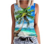 SYDUZAX Tank Tops for Women UK Printed Round Neck Sleeveless Vest Tops Sunset Palm Trees Graphic T-Shirts Hawaiian Holiday Vests Going Out Loose Fit Blouse Tunic Ladies Tee Tops